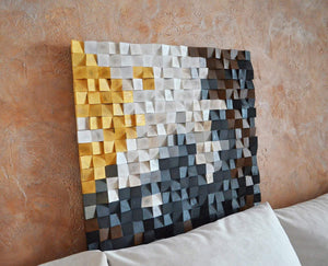 SIZZLING SNOWY MOUNTAIN WOOD MOSAIC WALL DECOR