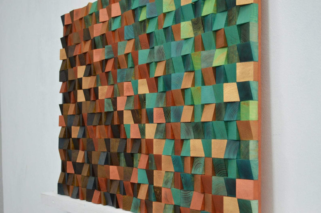WONDERFUL EMERALD COPPER WOOD MOSAIC WALL DECOR