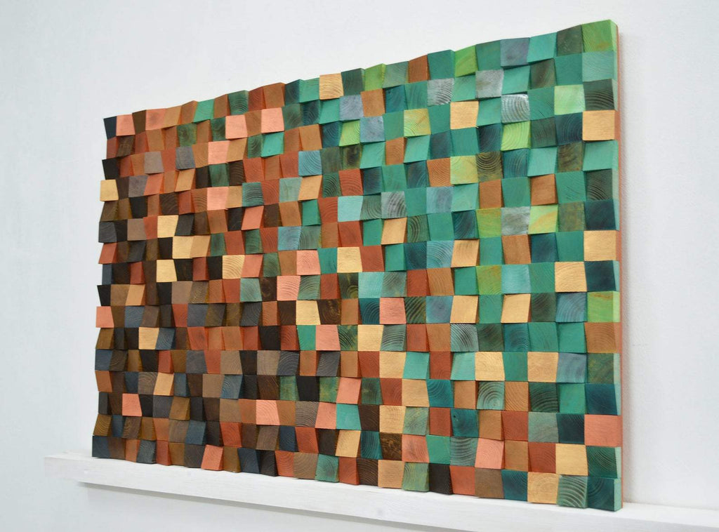 WONDERFUL EMERALD COPPER WOOD MOSAIC WALL DECOR
