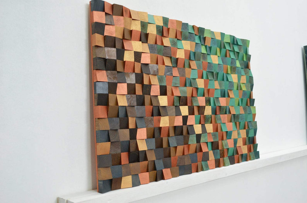 WONDERFUL EMERALD COPPER WOOD MOSAIC WALL DECOR