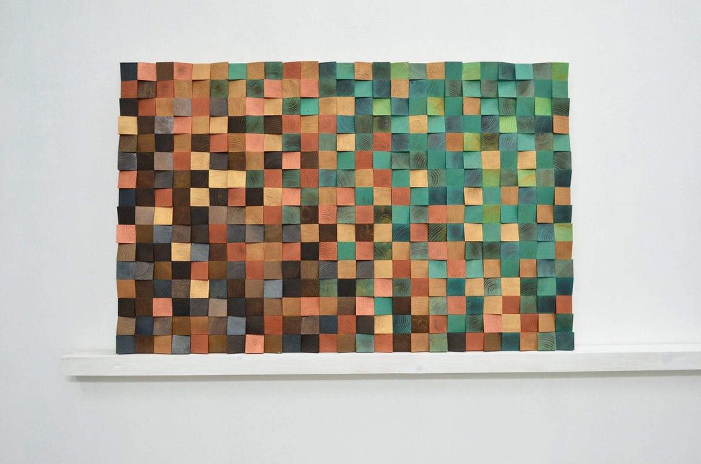 WONDERFUL EMERALD COPPER WOOD MOSAIC WALL DECOR