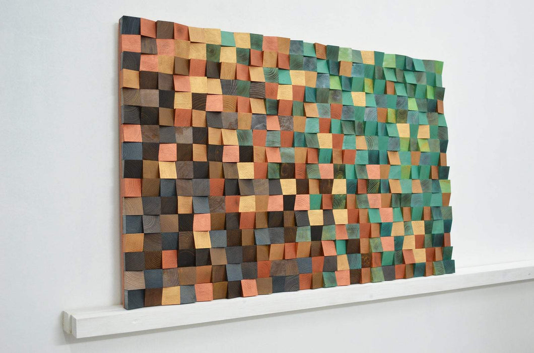 WONDERFUL EMERALD COPPER WOOD MOSAIC WALL DECOR