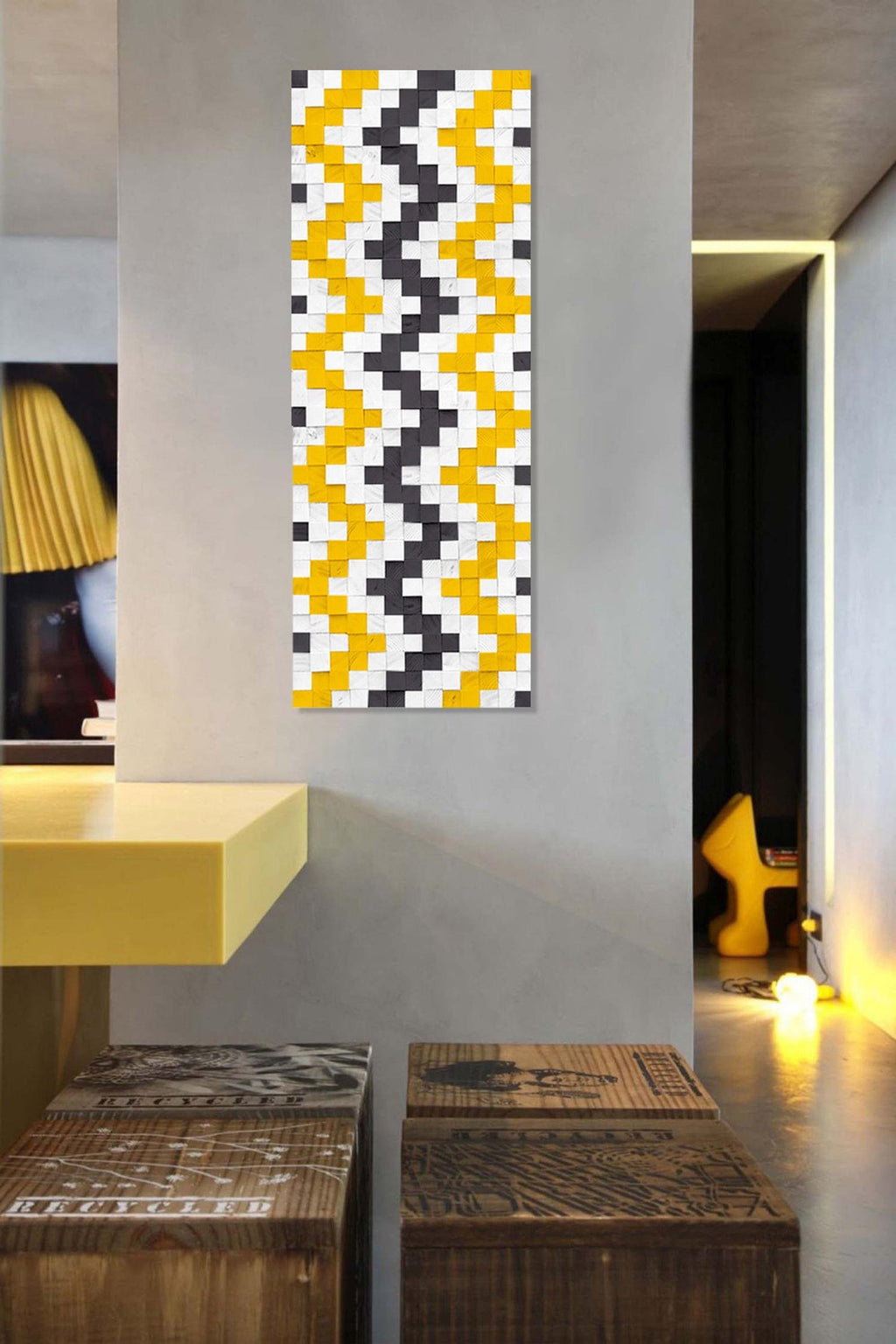 WONDERFULL YELLOW MAZE WOOD MOSAIC WALL DECOR