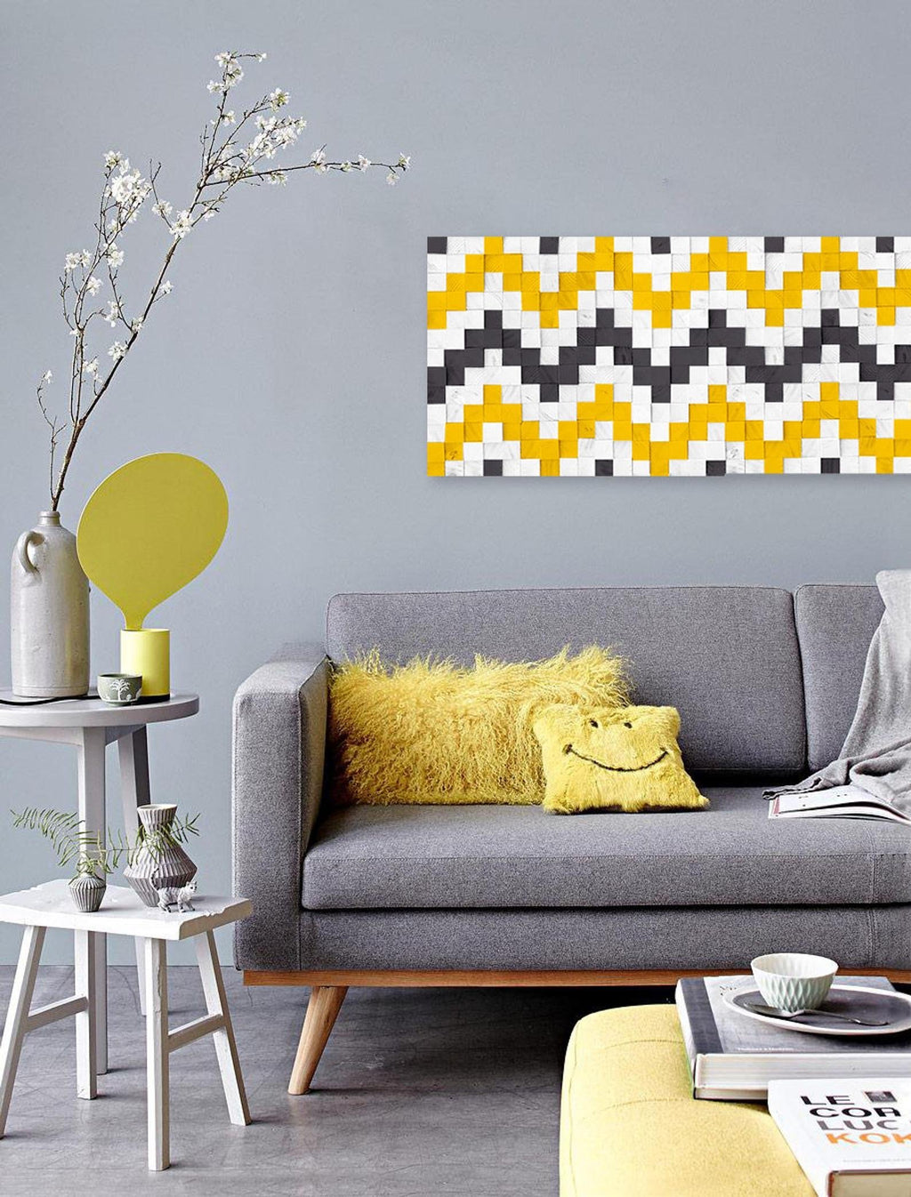 WONDERFULL YELLOW MAZE WOOD MOSAIC WALL DECOR