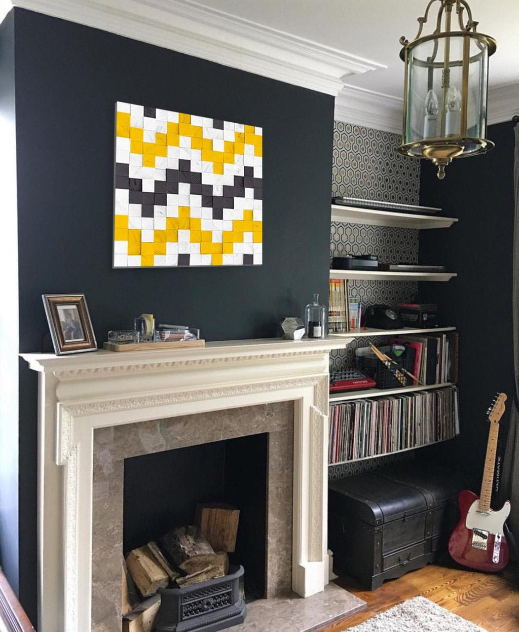 WONDERFULL YELLOW MAZE WOOD MOSAIC WALL DECOR