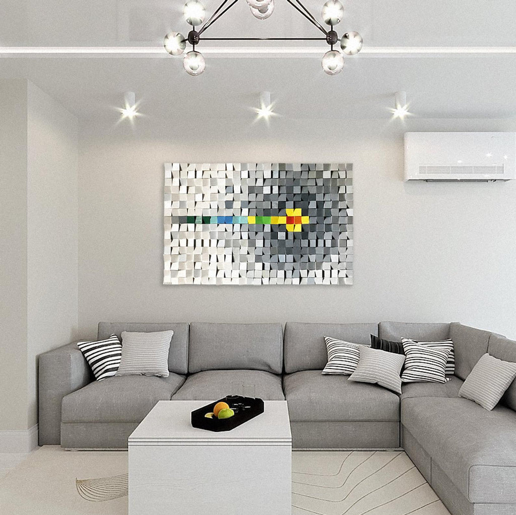WONDERFUL GRAY WHITE WOOD MOSAIC WALL DECOR