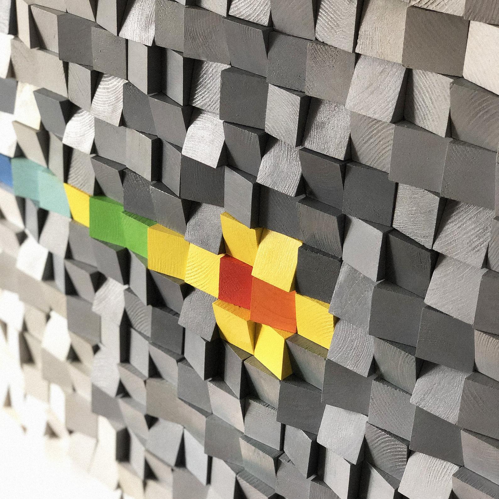 WONDERFUL GRAY WHITE WOOD MOSAIC WALL DECOR