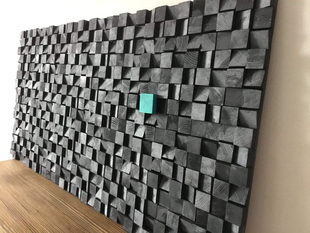 AMAZING TOTAL BLACK WOOD MOSAIC WALL DECOR