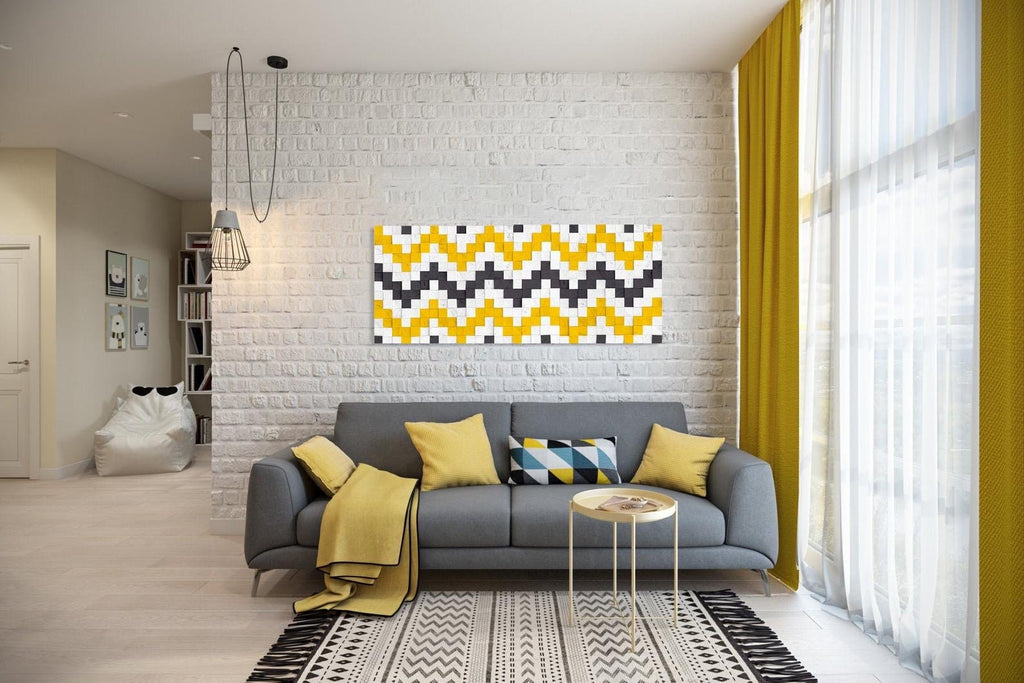 WONDERFULL YELLOW MAZE WOOD MOSAIC WALL DECOR
