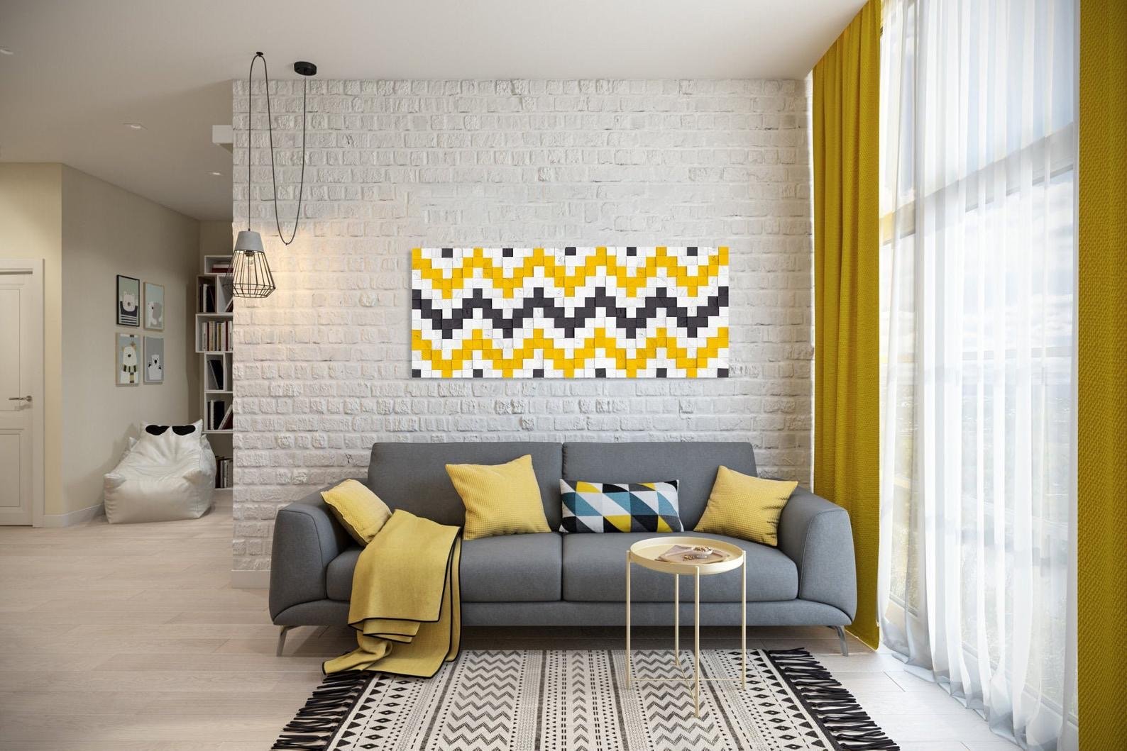 WONDERFULL YELLOW MAZE WOOD MOSAIC WALL DECOR