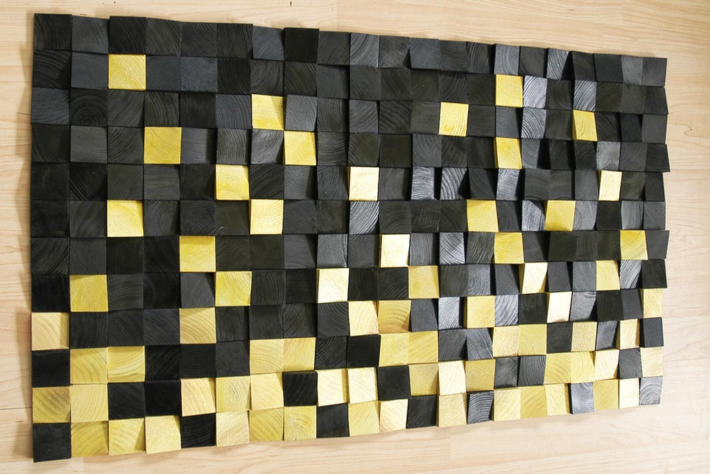 THE GOLD & BLACK WOOD MOSAIC WALL DECOR