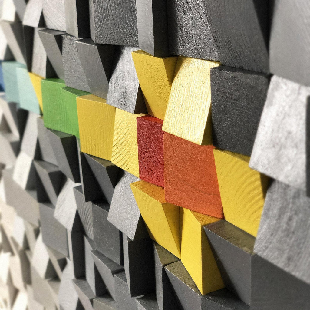 WONDERFUL GRAY WHITE WOOD MOSAIC WALL DECOR
