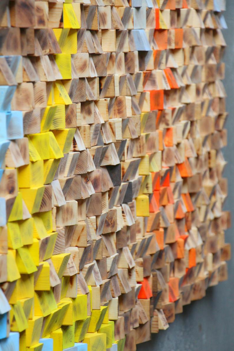 AMAZING SCULPTURE WOOD MOSAIC WALL DECOR