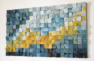 WONDERFUL YELLOW SEA DRAGON WOOD MOSAIC WALL DECOR