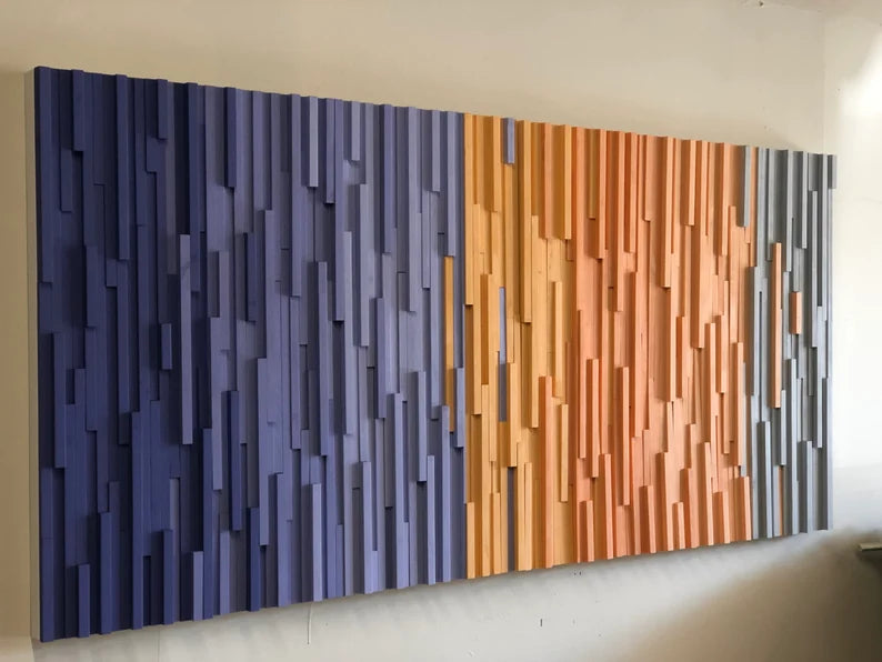 Modern Vaibrant Geometric Plank Wood Mosaic Wall Décor