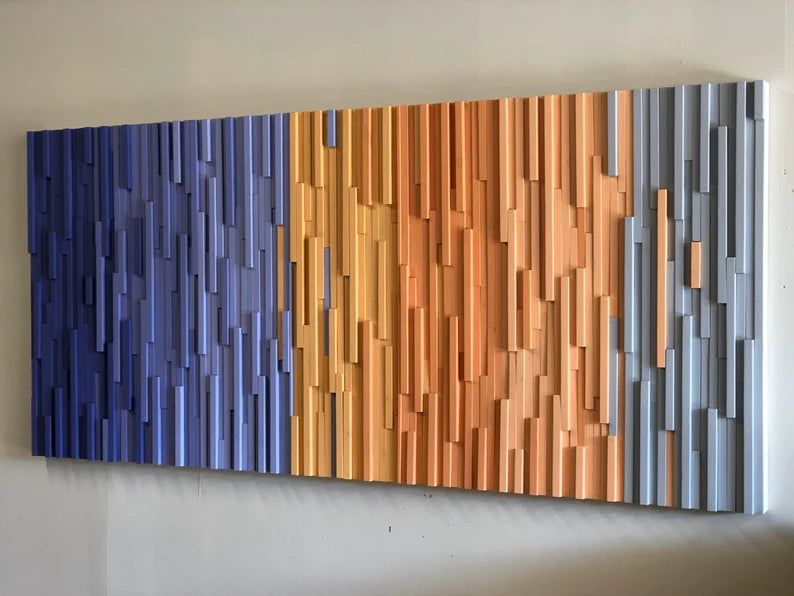 Modern Vaibrant Geometric Plank Wood Mosaic Wall Décor