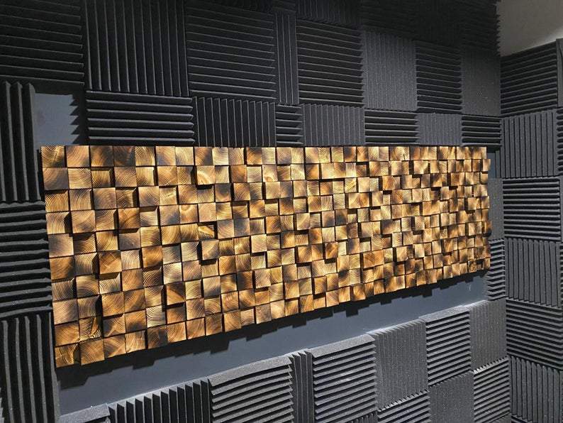 VINTAGE BURNT WOOD MOSAIC WALL DECOR