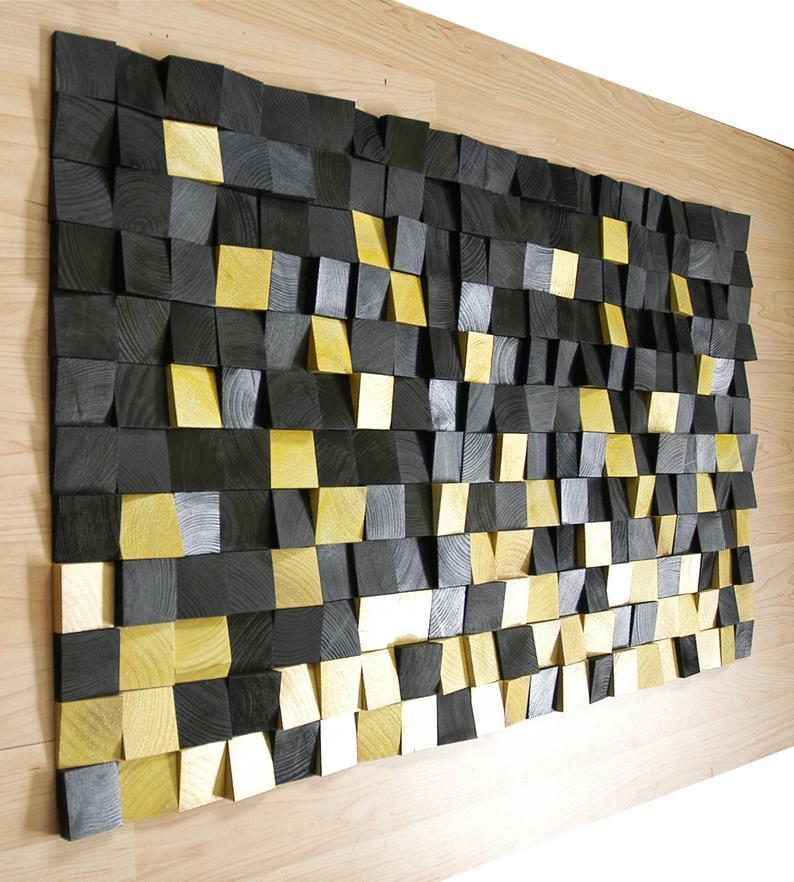 THE GOLD & BLACK WOOD MOSAIC WALL DECOR