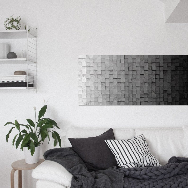 Space Gray Wood Mosaic Wall Decor
