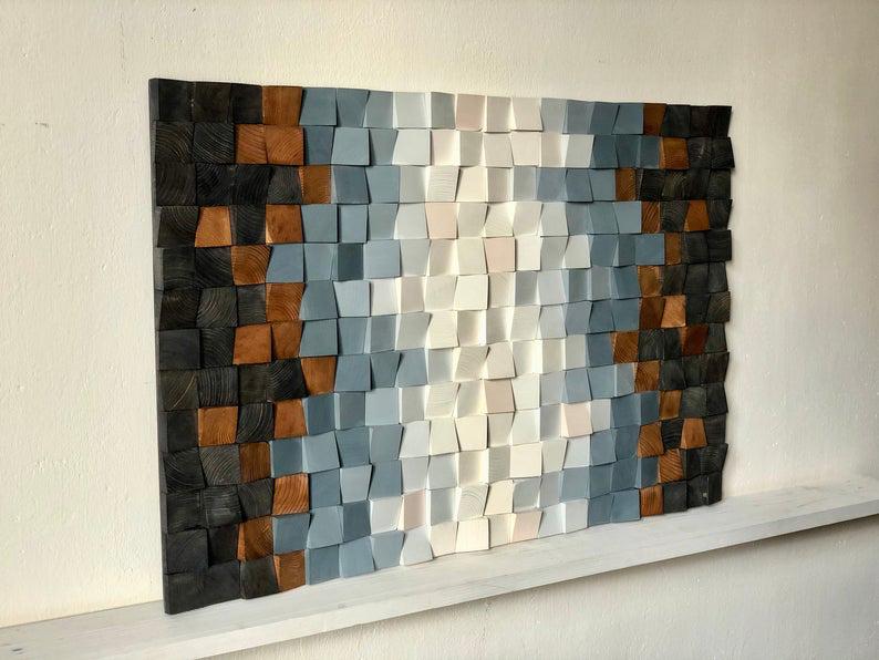 BEAUTIFUL RUSTIC WOOD MOSAIC WALL DECOR