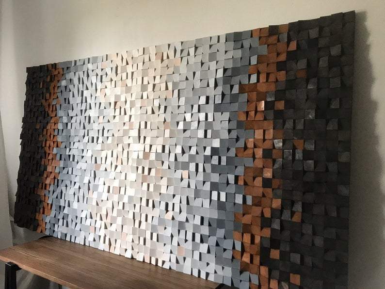 BEAUTIFUL RUSTIC WOOD MOSAIC WALL DECOR