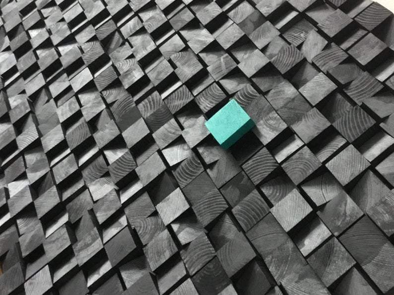 AMAZING TOTAL BLACK WOOD MOSAIC WALL DECOR