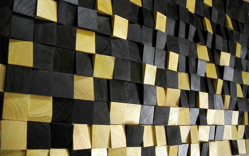 THE GOLD & BLACK WOOD MOSAIC WALL DECOR