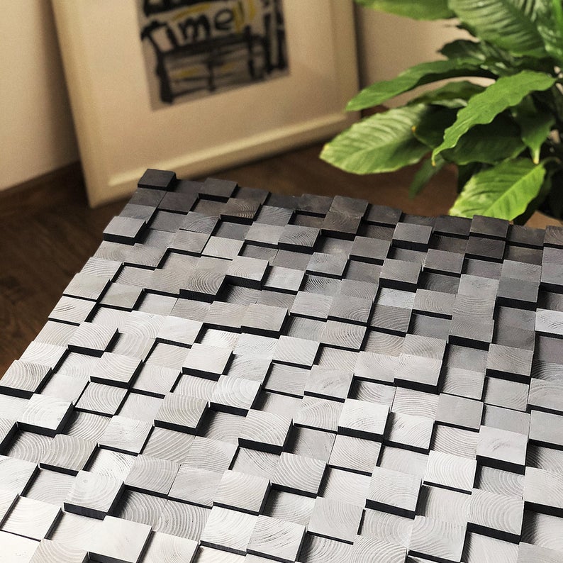 Space Gray Wood Mosaic Wall Decor