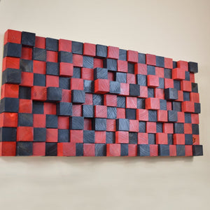 Red Black Wood Mosaic Wall Decor