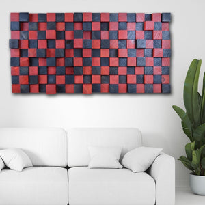 Red Black Wood Mosaic Wall Decor