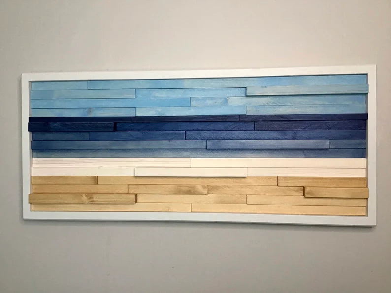 Modern Beach House Plank Wood Mosaic Wall Décor