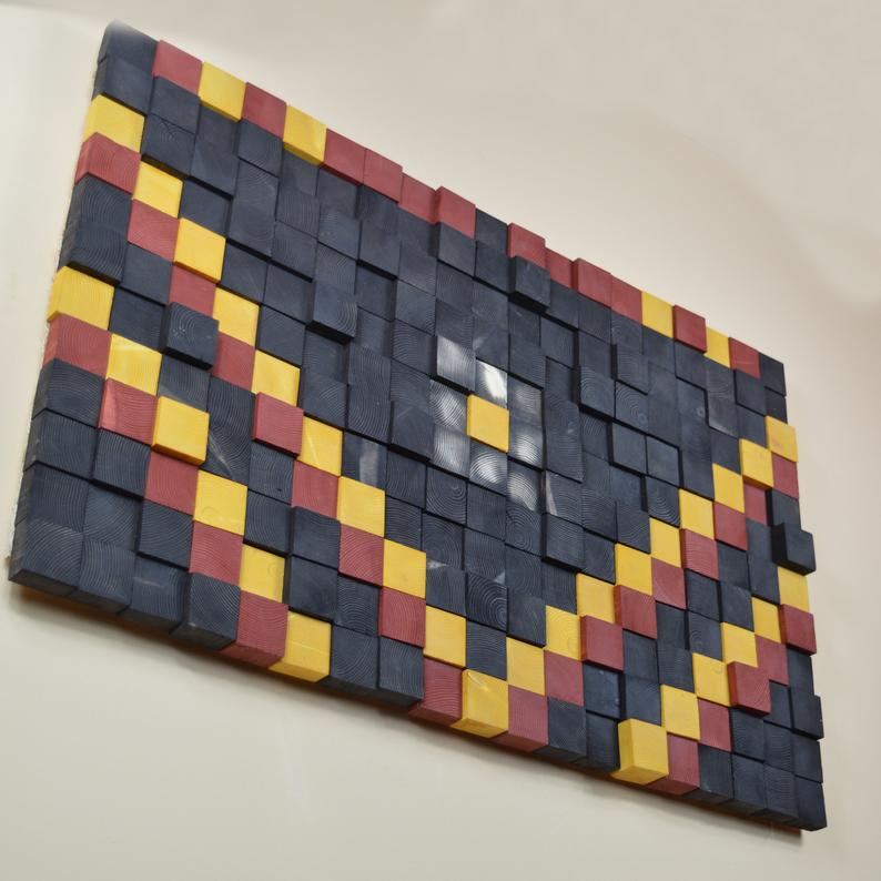Black Abstract wood wall Art Wood Mosaic Wall Decor
