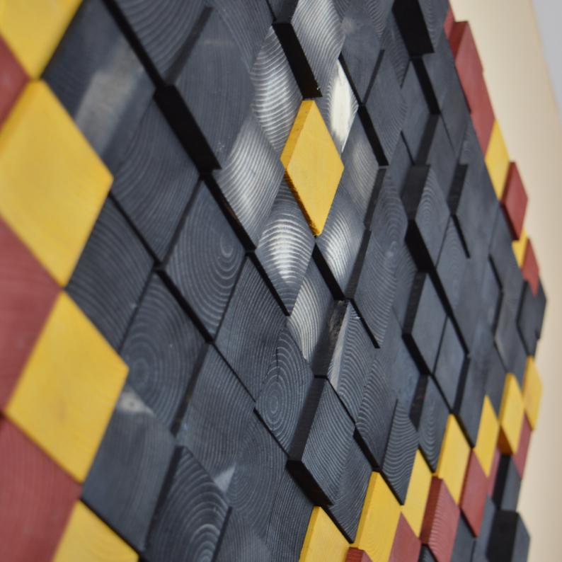 Black Abstract wood wall Art Wood Mosaic Wall Decor