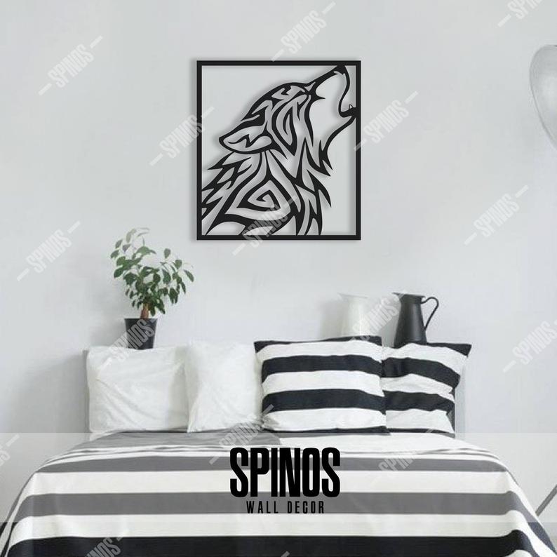 TRIBAL BLACK WOLF WOOD / WALL HANGING