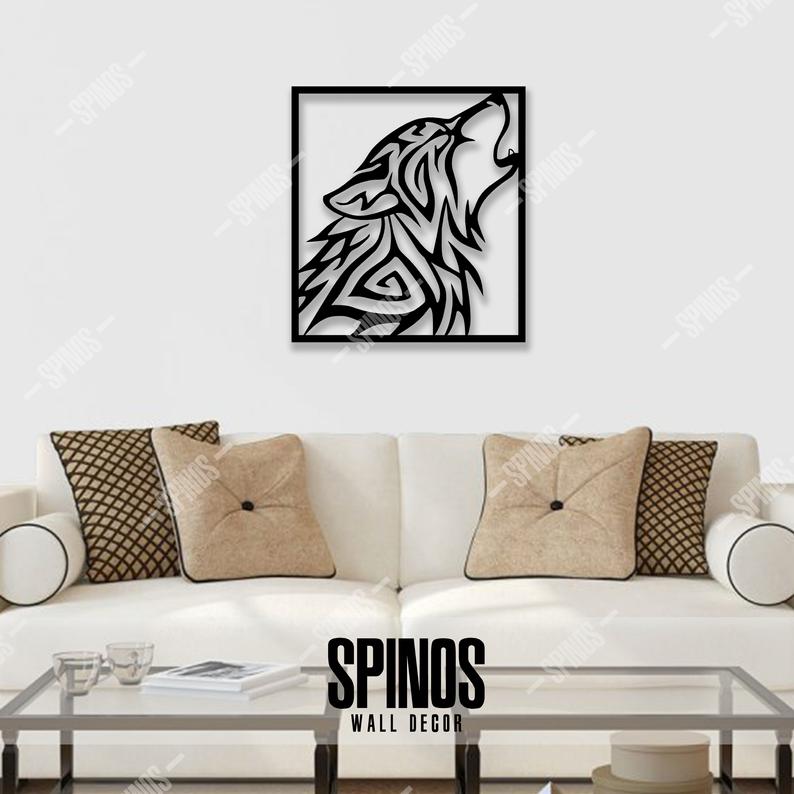 TRIBAL BLACK WOLF WOOD / WALL HANGING