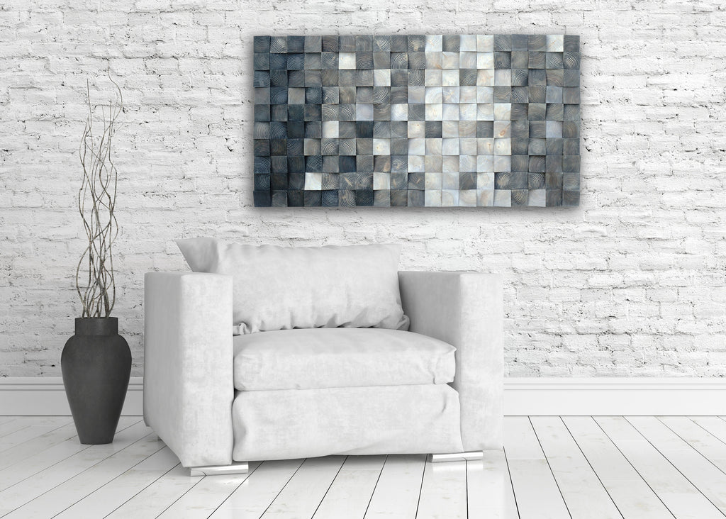 3D Block Wood Mosaic Wall Decor
