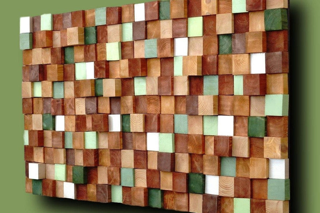 Rustic Modern Autumn Wood Mosaic Wall Decor