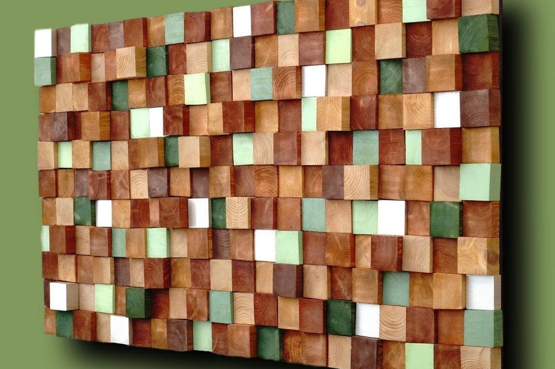Rustic Modern Autumn Wood Mosaic Wall Decor