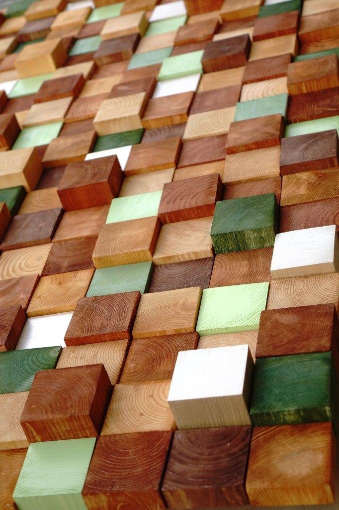 Rustic Modern Autumn Wood Mosaic Wall Decor