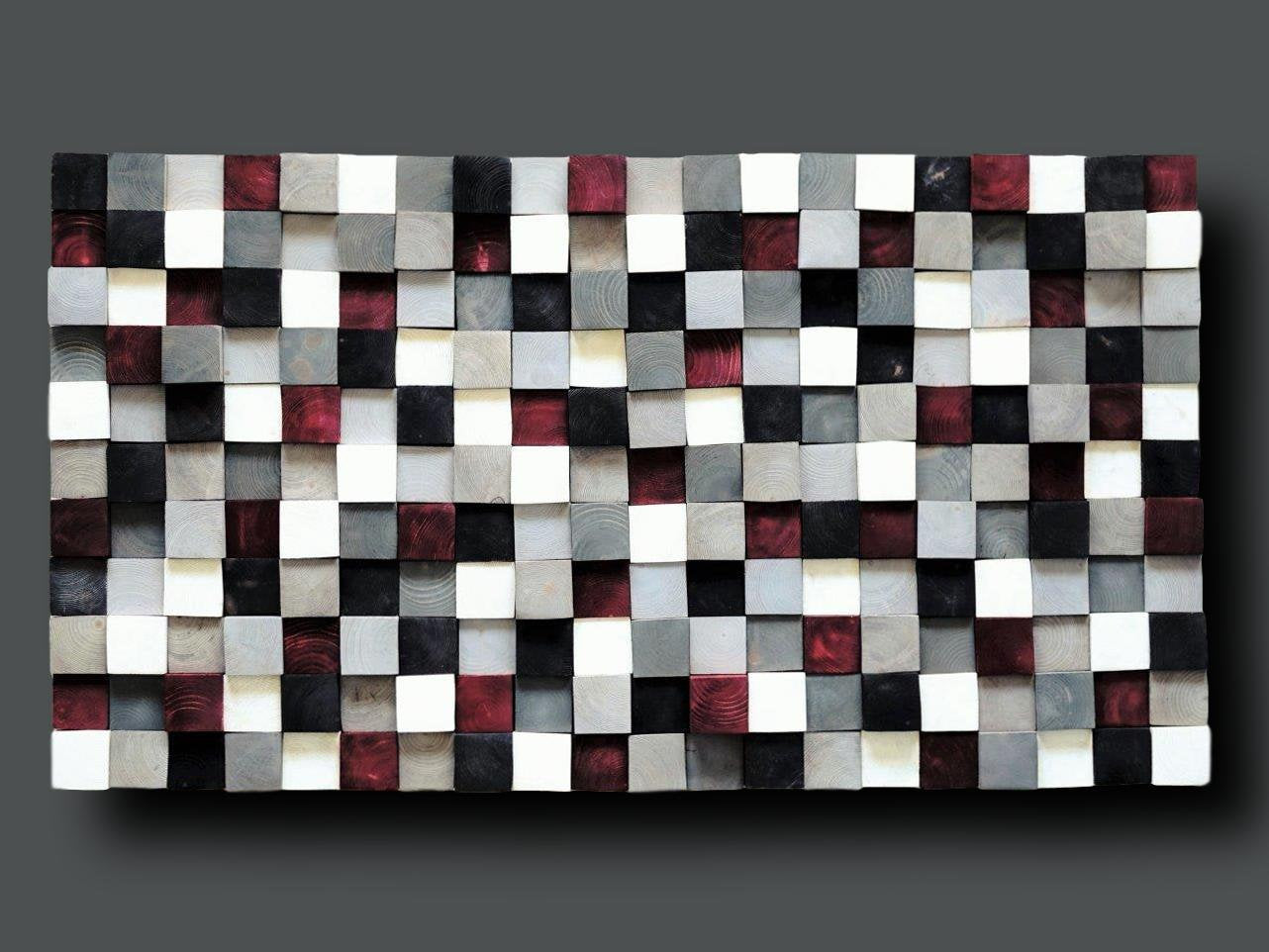 Hand Painted Pine Squares Wood Mosaic Wall Decor