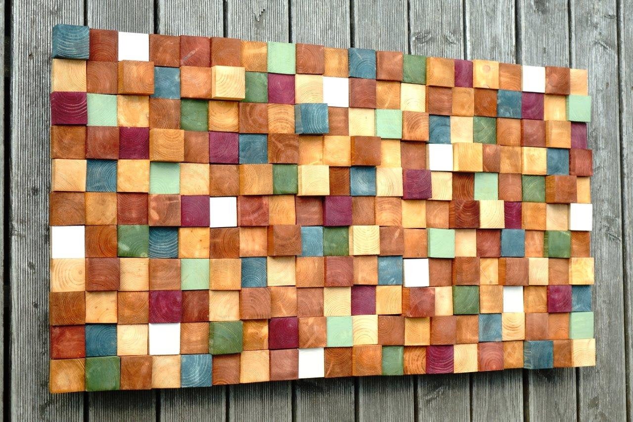 Colorful Decorative Wood Slice for Centerpiece Wood Mosaic Wall Decor