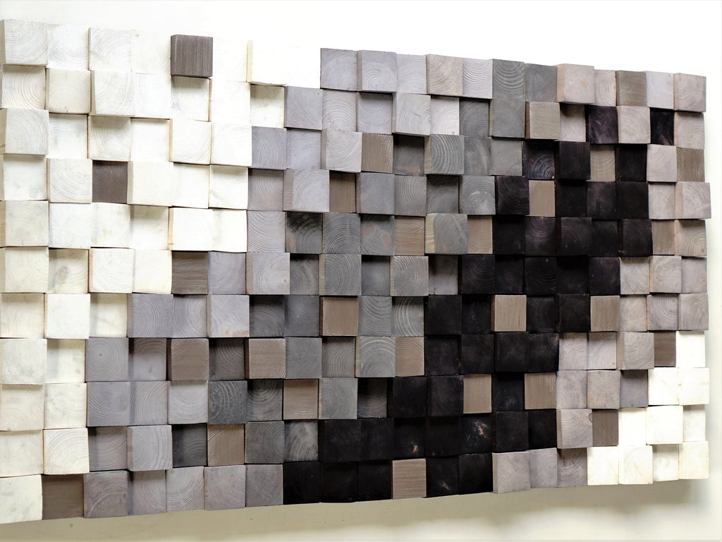 Modern Black White Silver Wood Mosaic Wall Decor