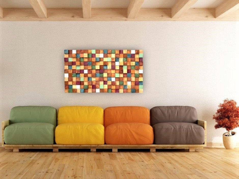 Colorful Decorative Wood Slice for Centerpiece Wood Mosaic Wall Decor
