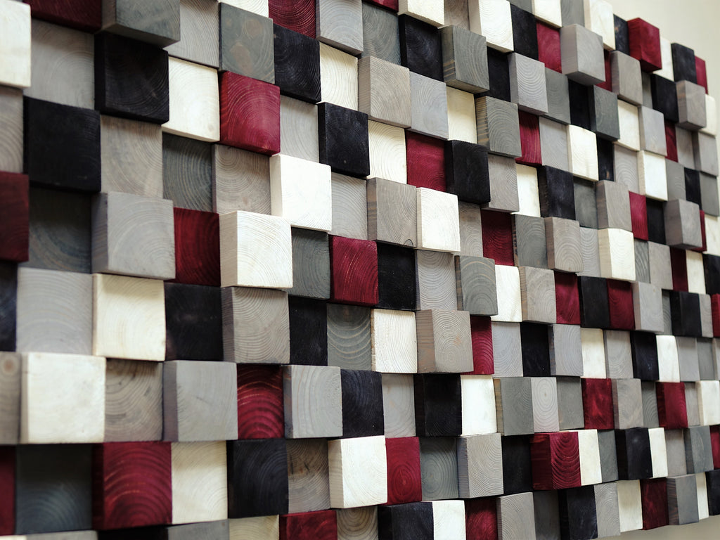 Hand Painted Pine Squares Wood Mosaic Wall Decor
