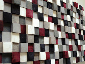 Hand Painted Pine Squares Wood Mosaic Wall Decor