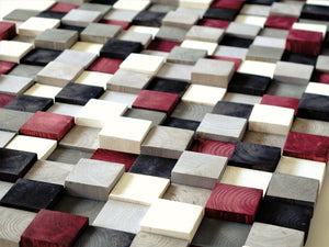 Hand Painted Pine Squares Wood Mosaic Wall Decor