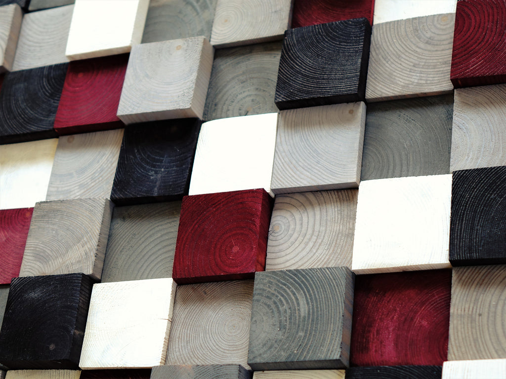 Hand Painted Pine Squares Wood Mosaic Wall Decor