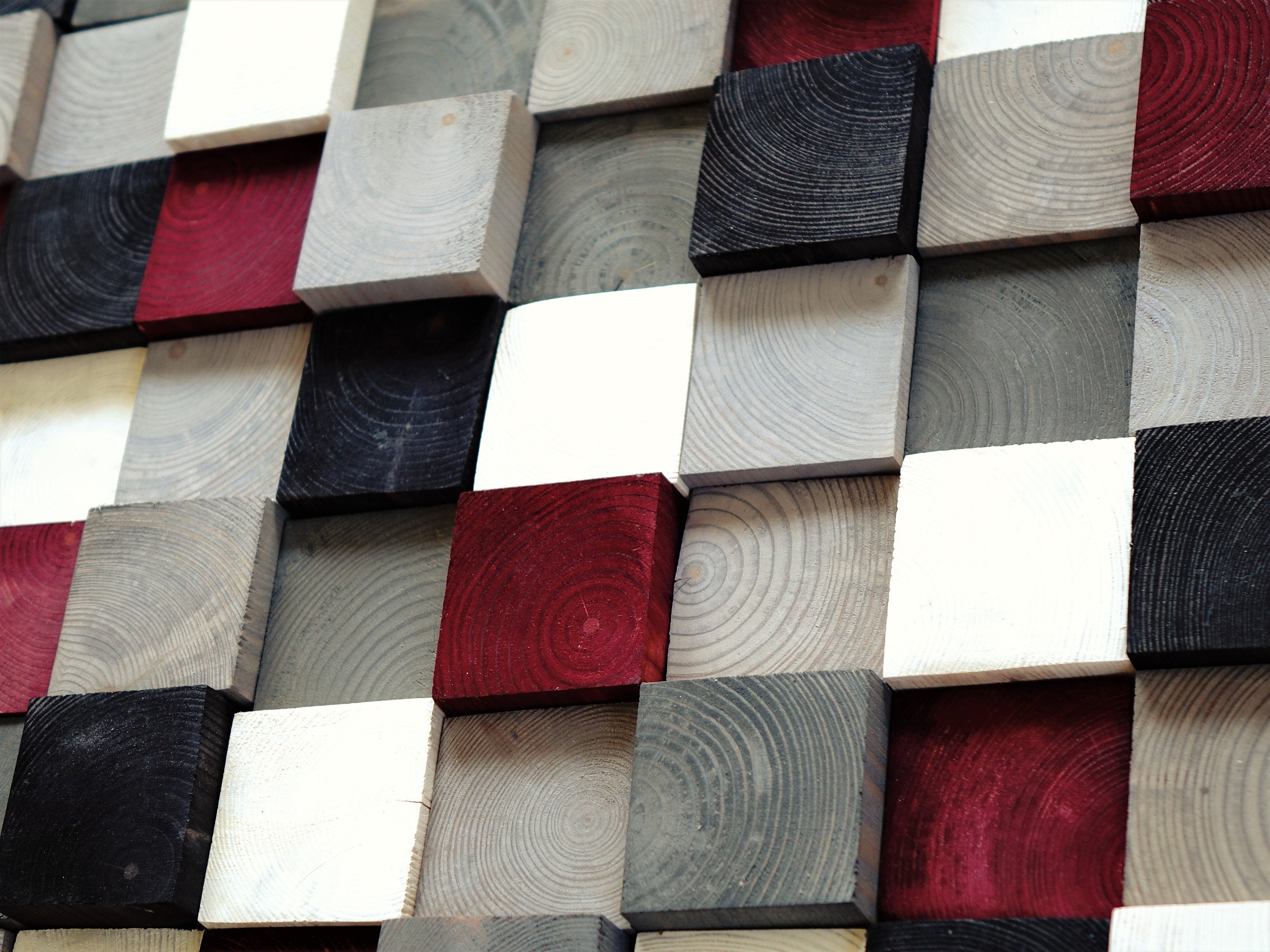 Hand Painted Pine Squares Wood Mosaic Wall Decor