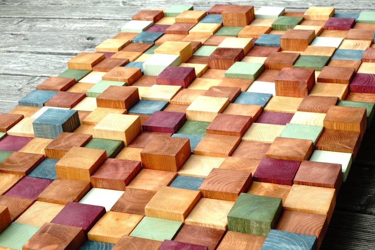 Colorful Decorative Wood Slice for Centerpiece Wood Mosaic Wall Decor