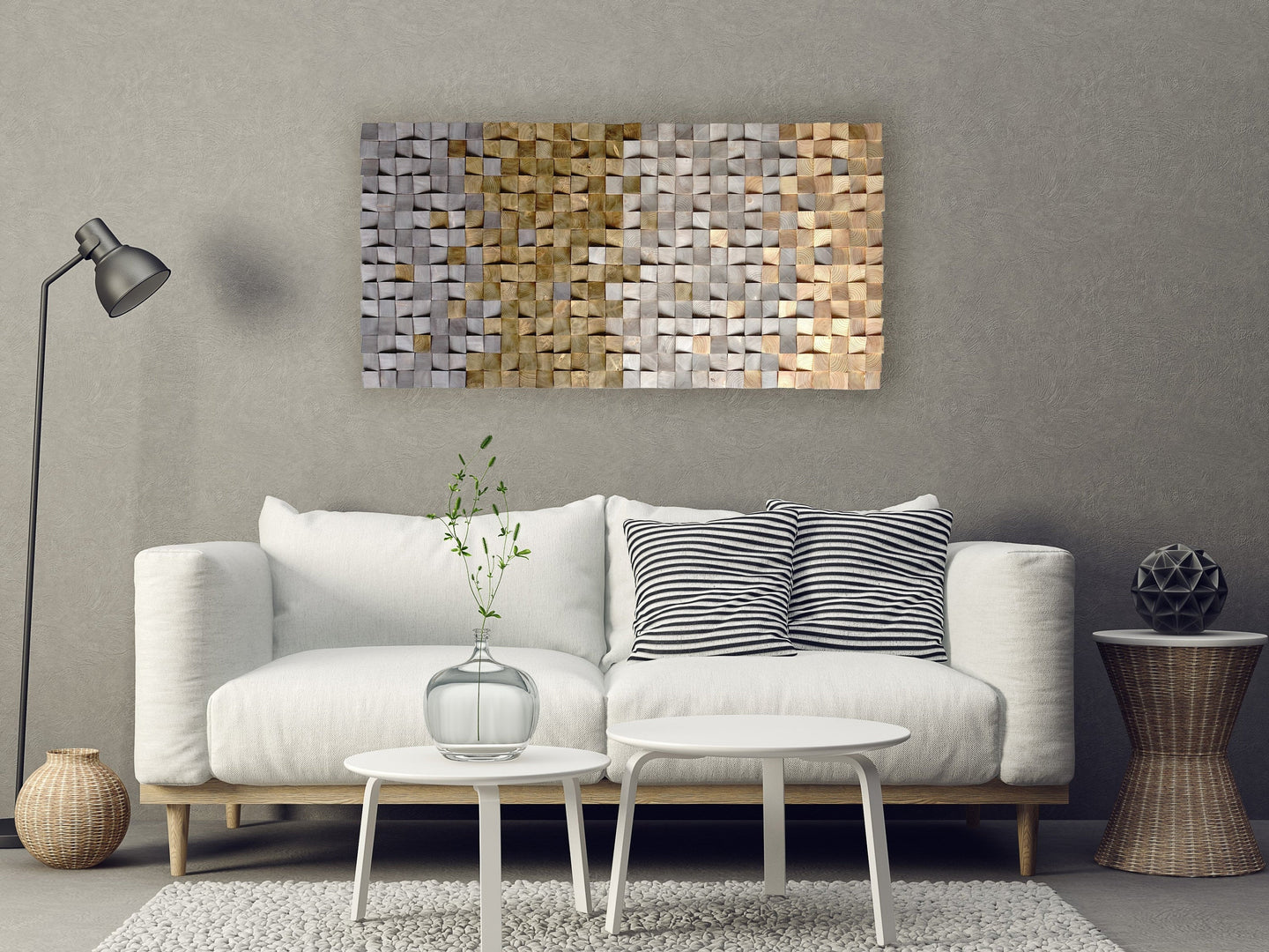 Textured Wooden Wood Mosaic Wall Decor
